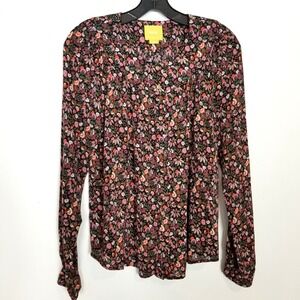 Maeve Anthropologie Floral Long Sleeve Button Up Blouse Top Sz M Brown Pink Boho